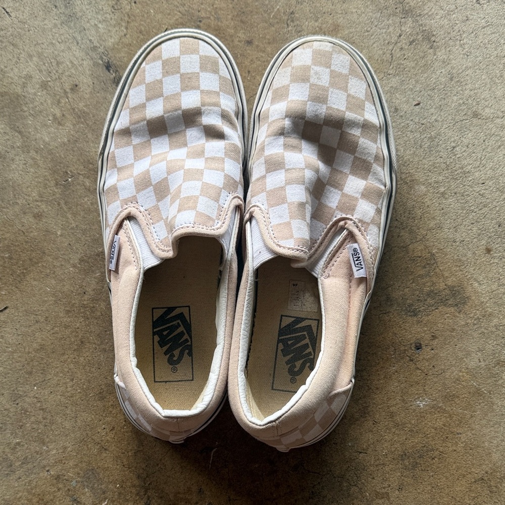 Vans Kids Checkered Slip-On Sneakers - Beige and White